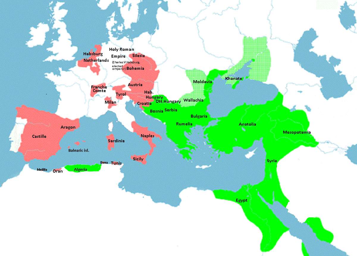Ottoman and Habsburg possessions in Europe, North Africa and Middle East, 1538