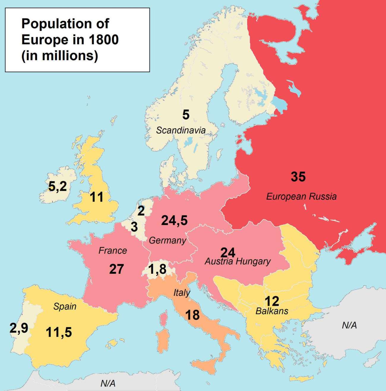 Population of Europe in 1800