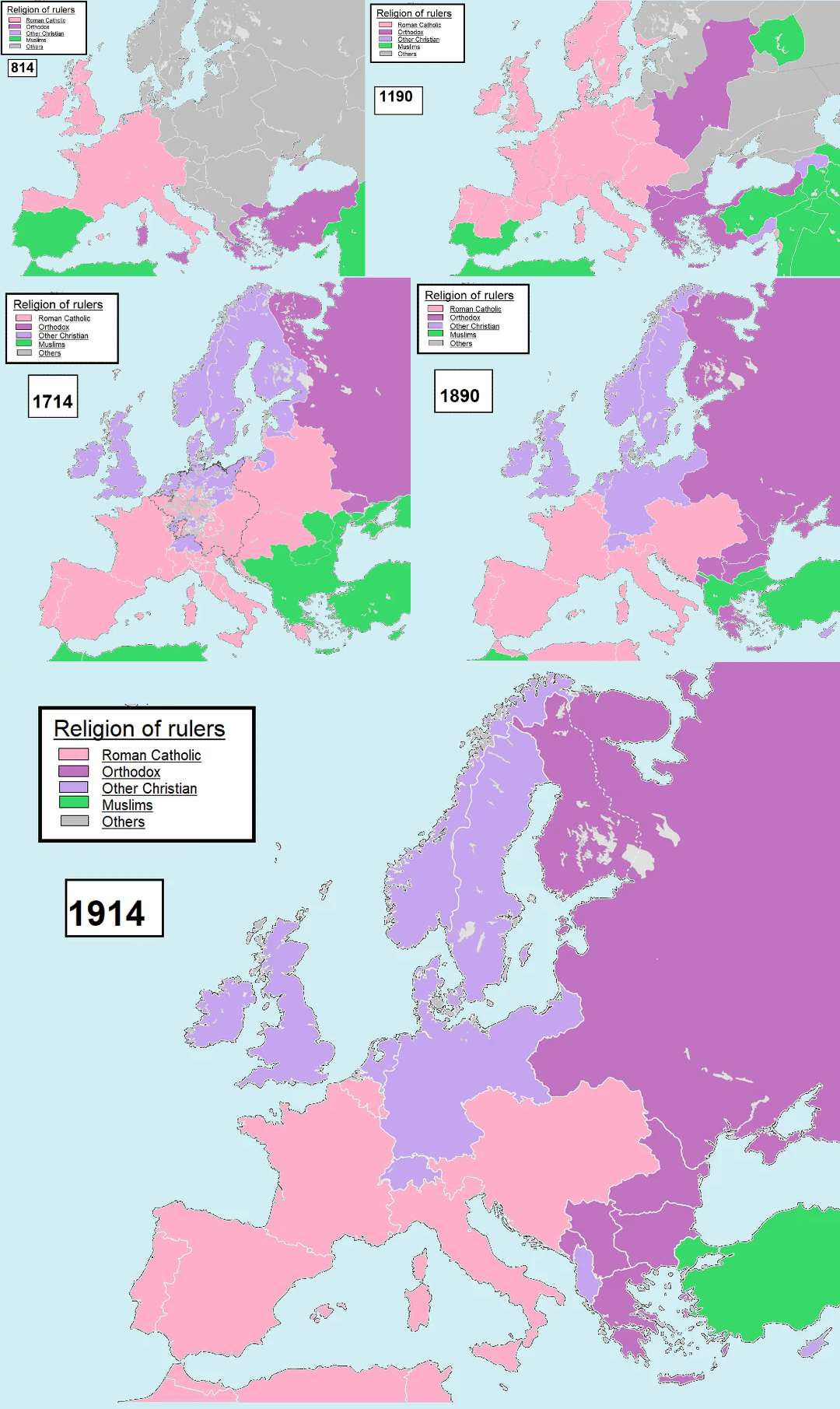 Religion of rulers in Europe and surroundings between 814-1914