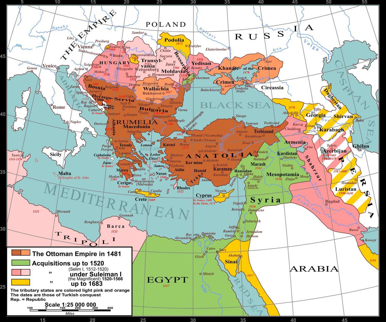 The Ottoman Empire's expansion from 1481 to 1683