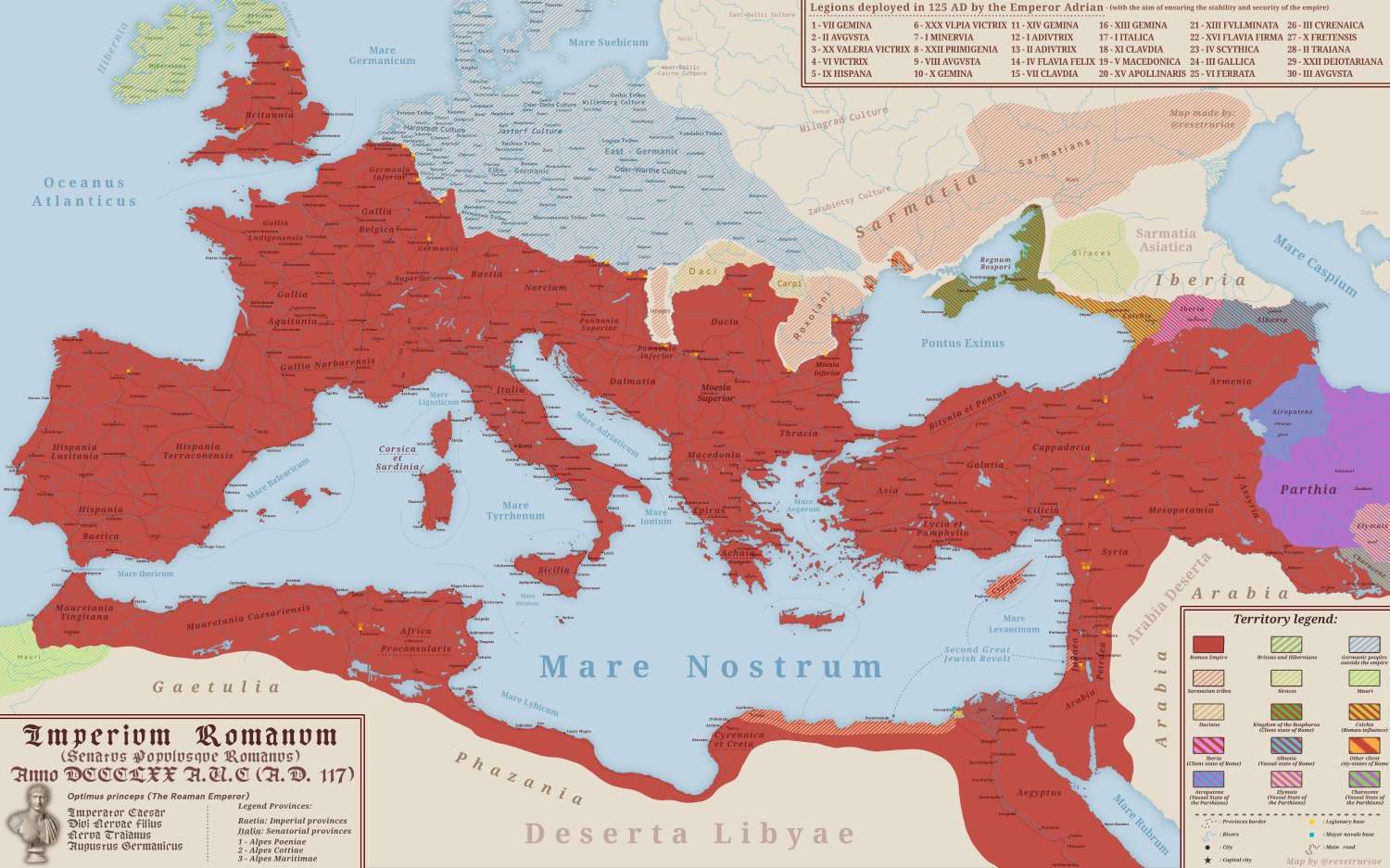 The Roman Empire at his peak, 117 A.D