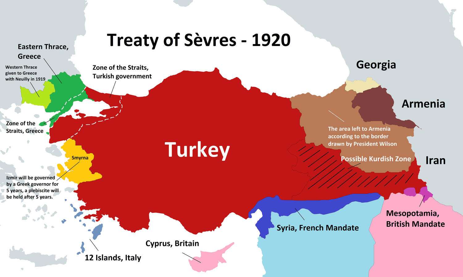 What Turkey would have looked like if they accepted Treaty of Sèvres at the end of WW1