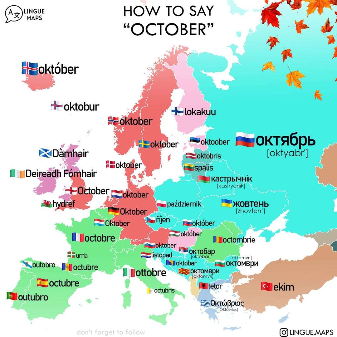 How to say October in european languages