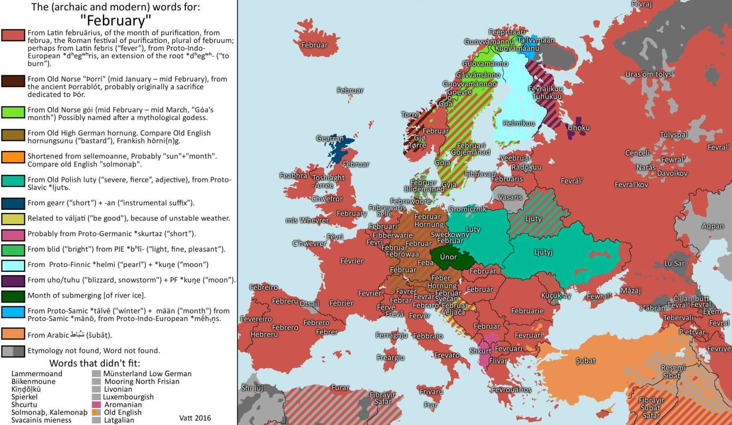 Words and archaic words for "February" in various dialects and languages.