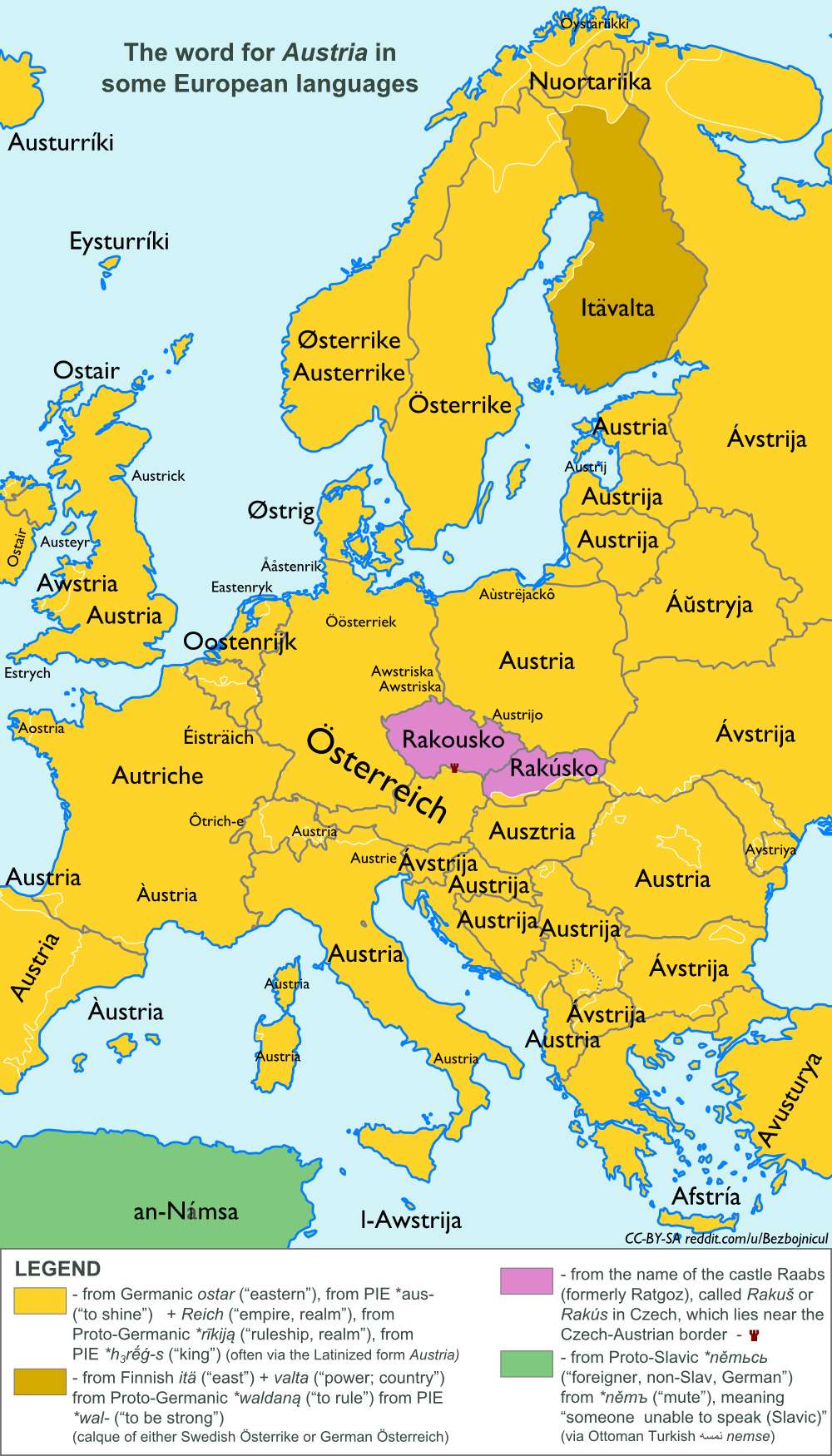 "Austria" in European languages