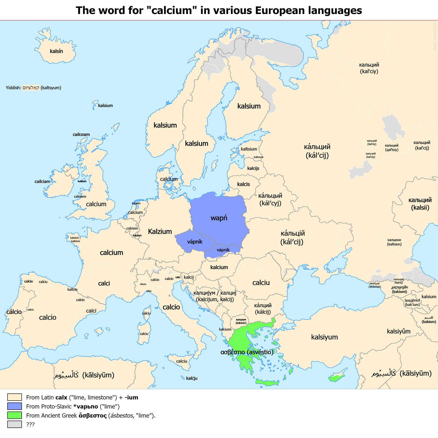 "Calcium" in various European languages