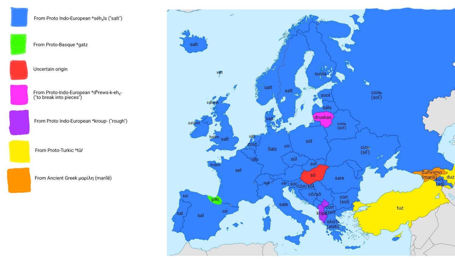 Etymology Map for the Word "Salt"