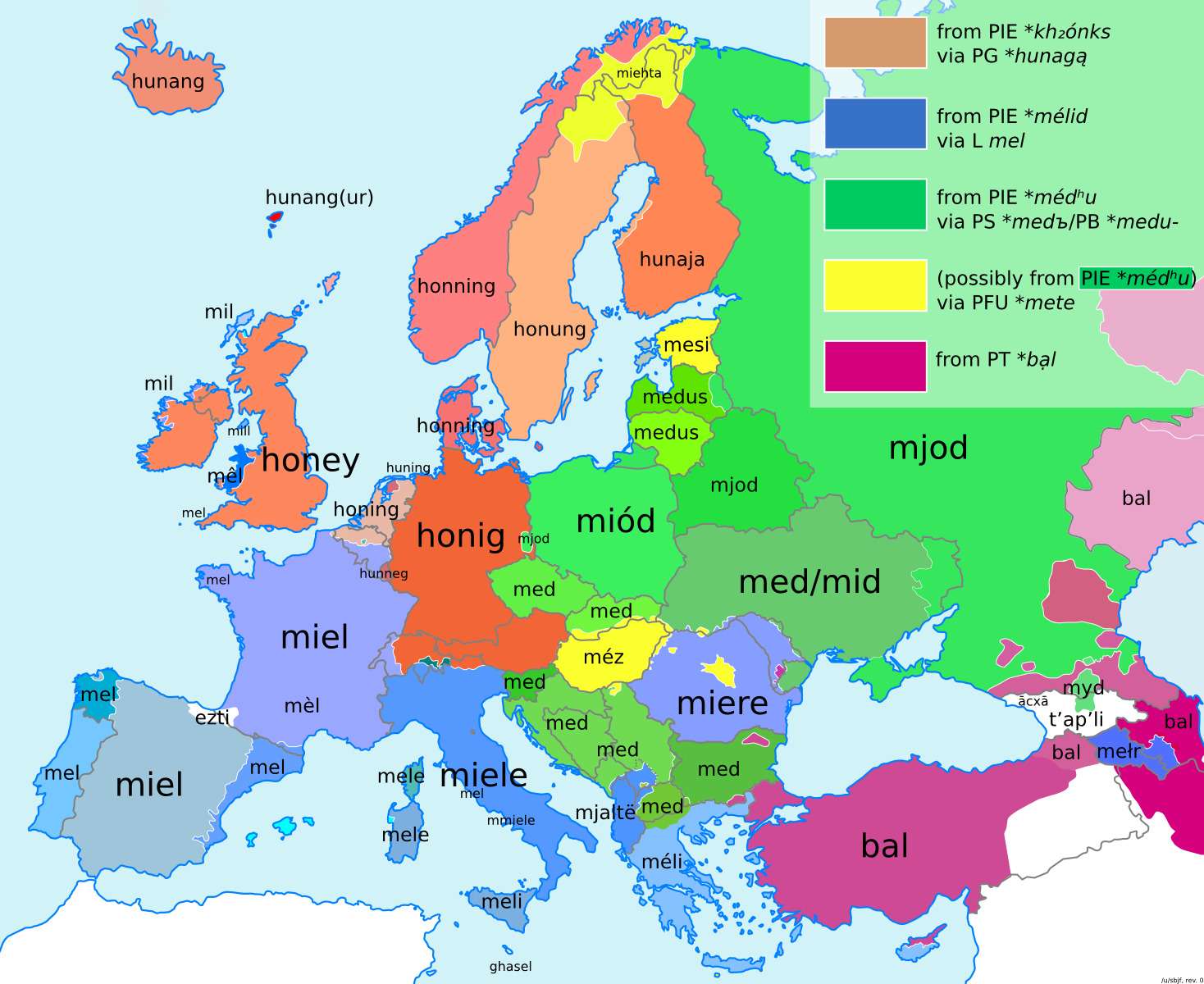 "Honey" in various European languages