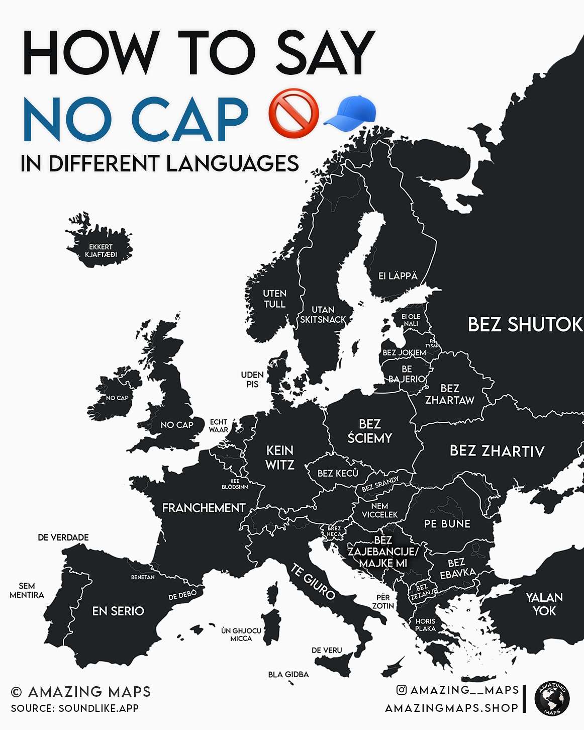 How to say no cap in different European lanugages
