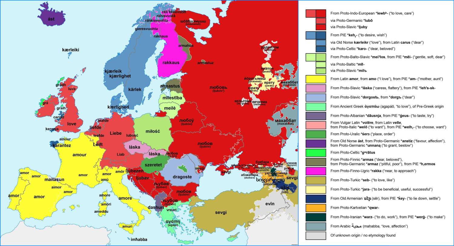 "Love" in various European languages