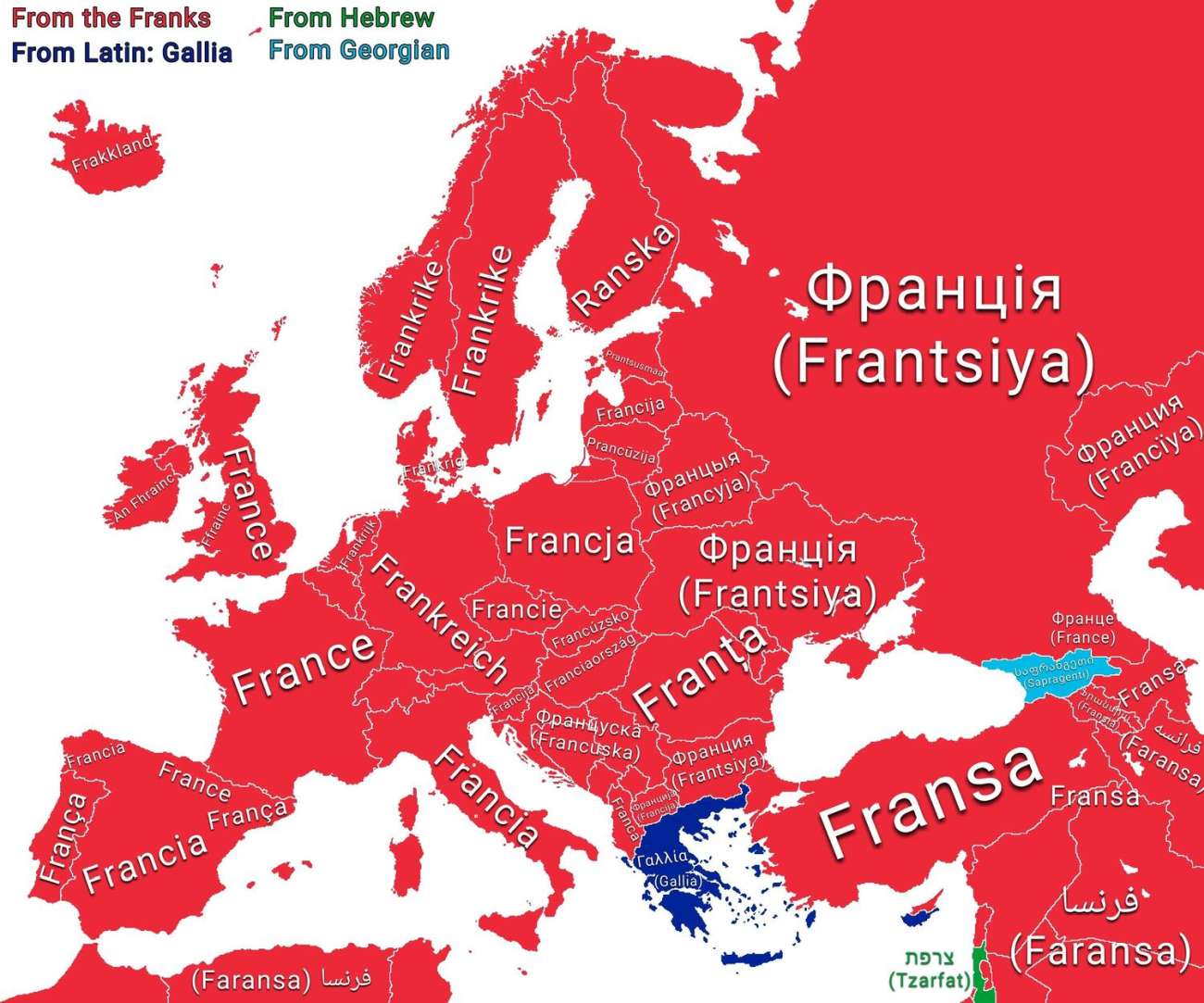 Name for 'France' in different languages of Europe