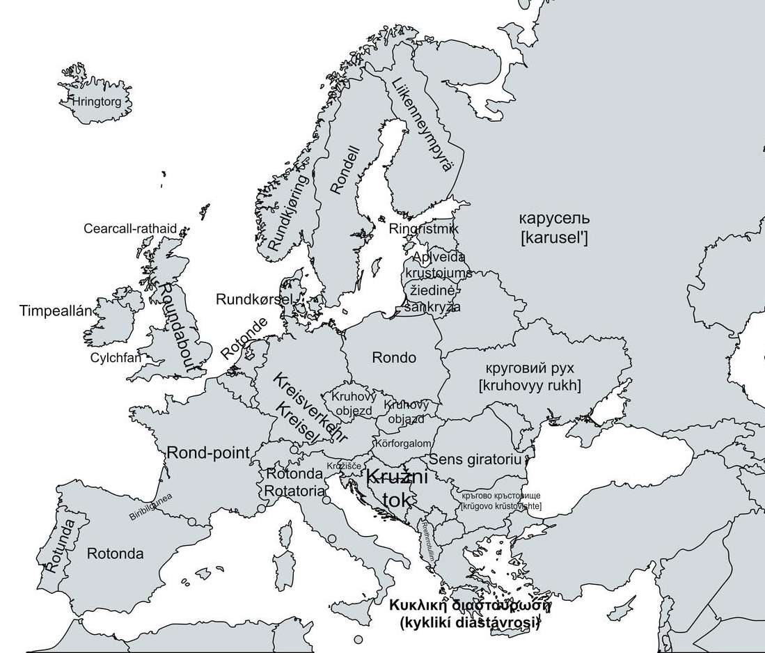 Names of the roundabout in a European languages