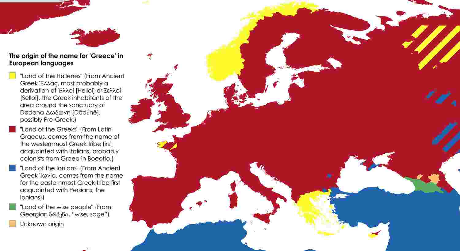 Origin of the name for "Greece" in European languages