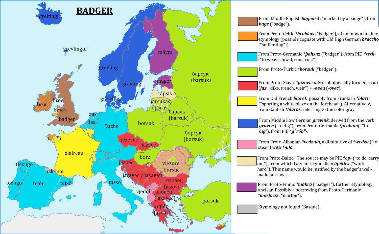 The word "badger" in European languages
