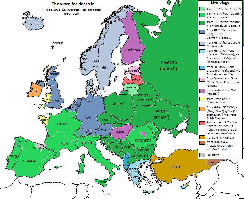The word "death" in European languages