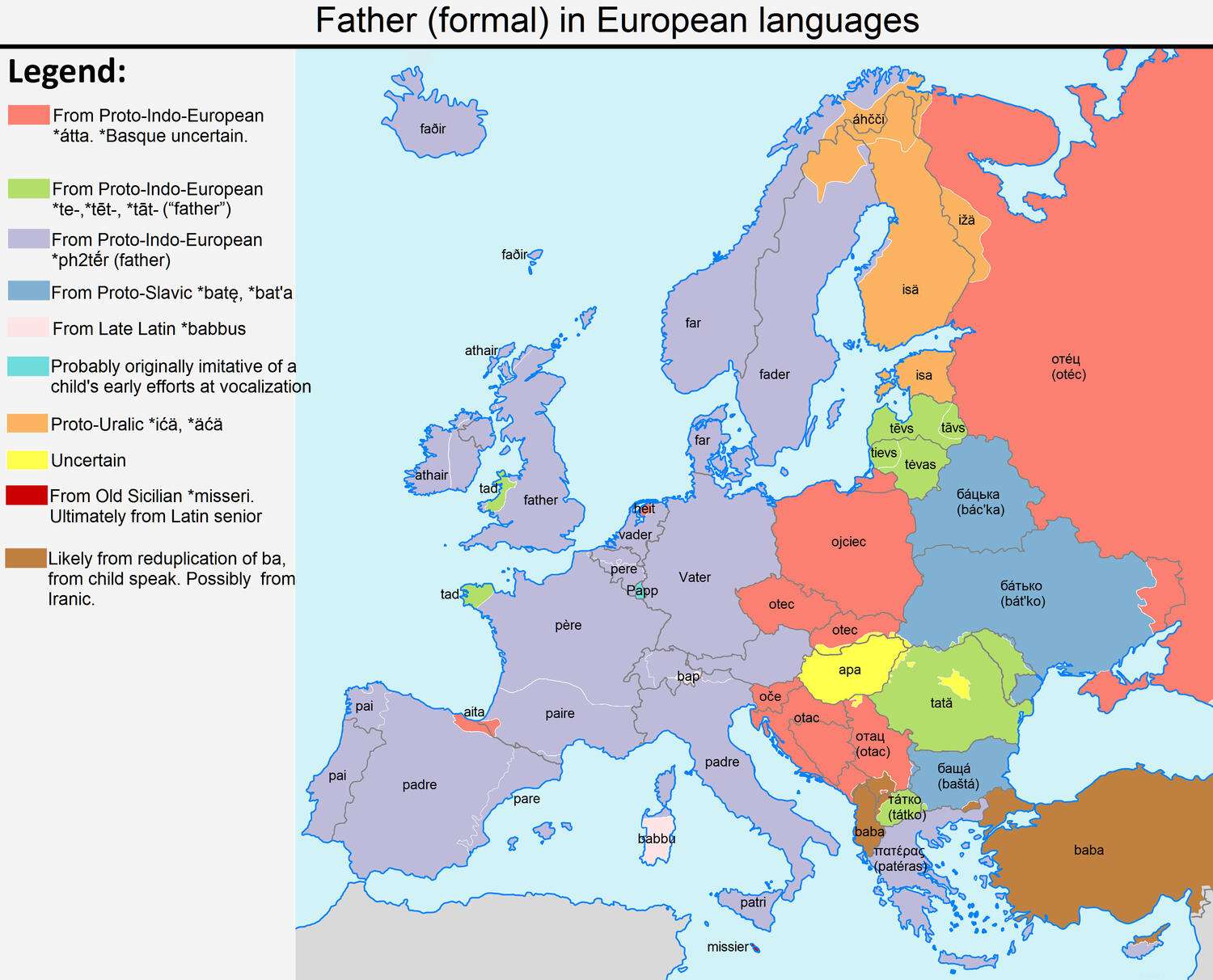The word "father" (formal) in European languages