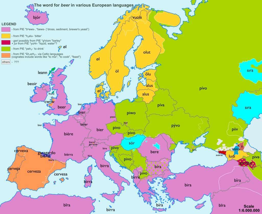 The word for "Beer" in various European languages