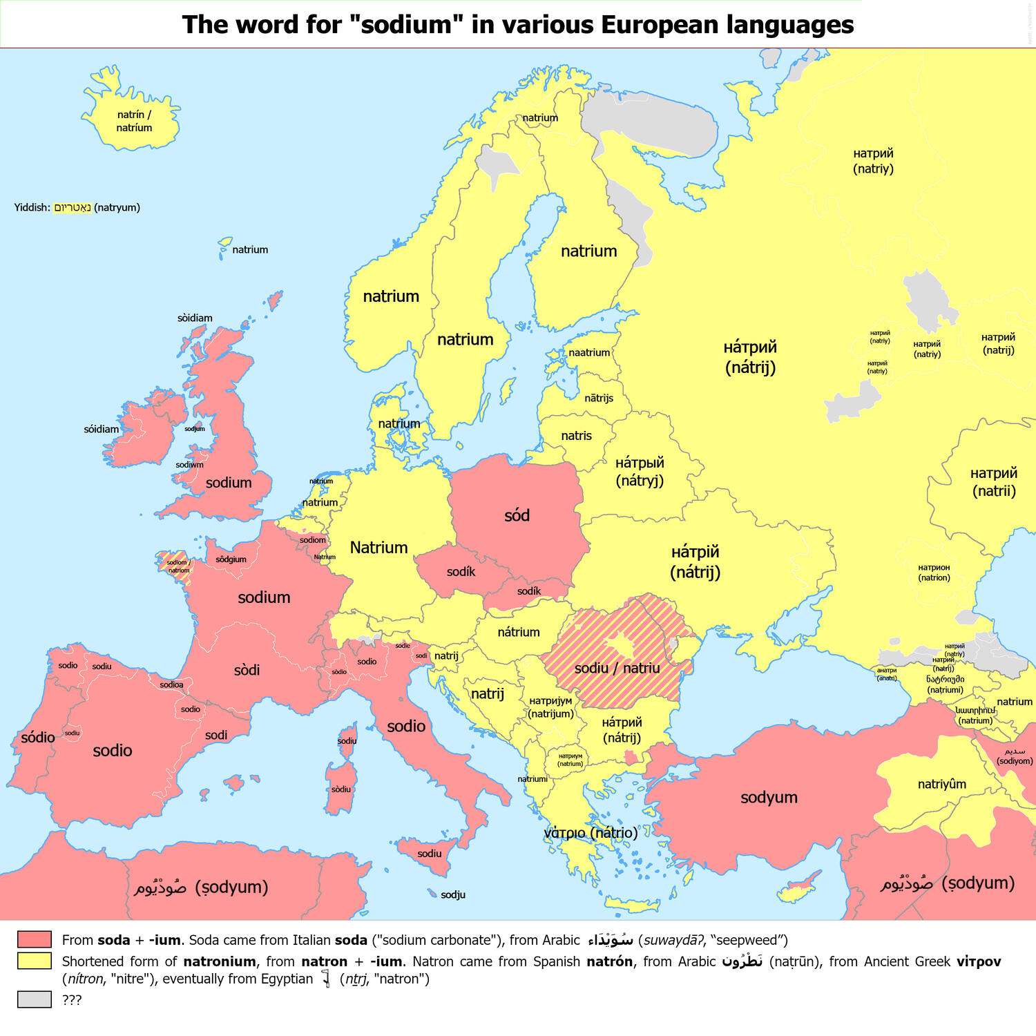The word for Sodium in various European languages