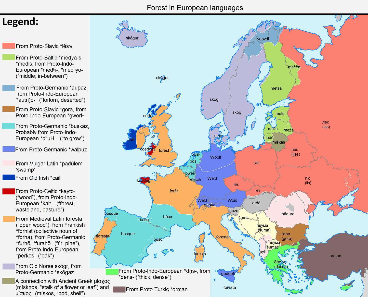 The word "forest" in European languages