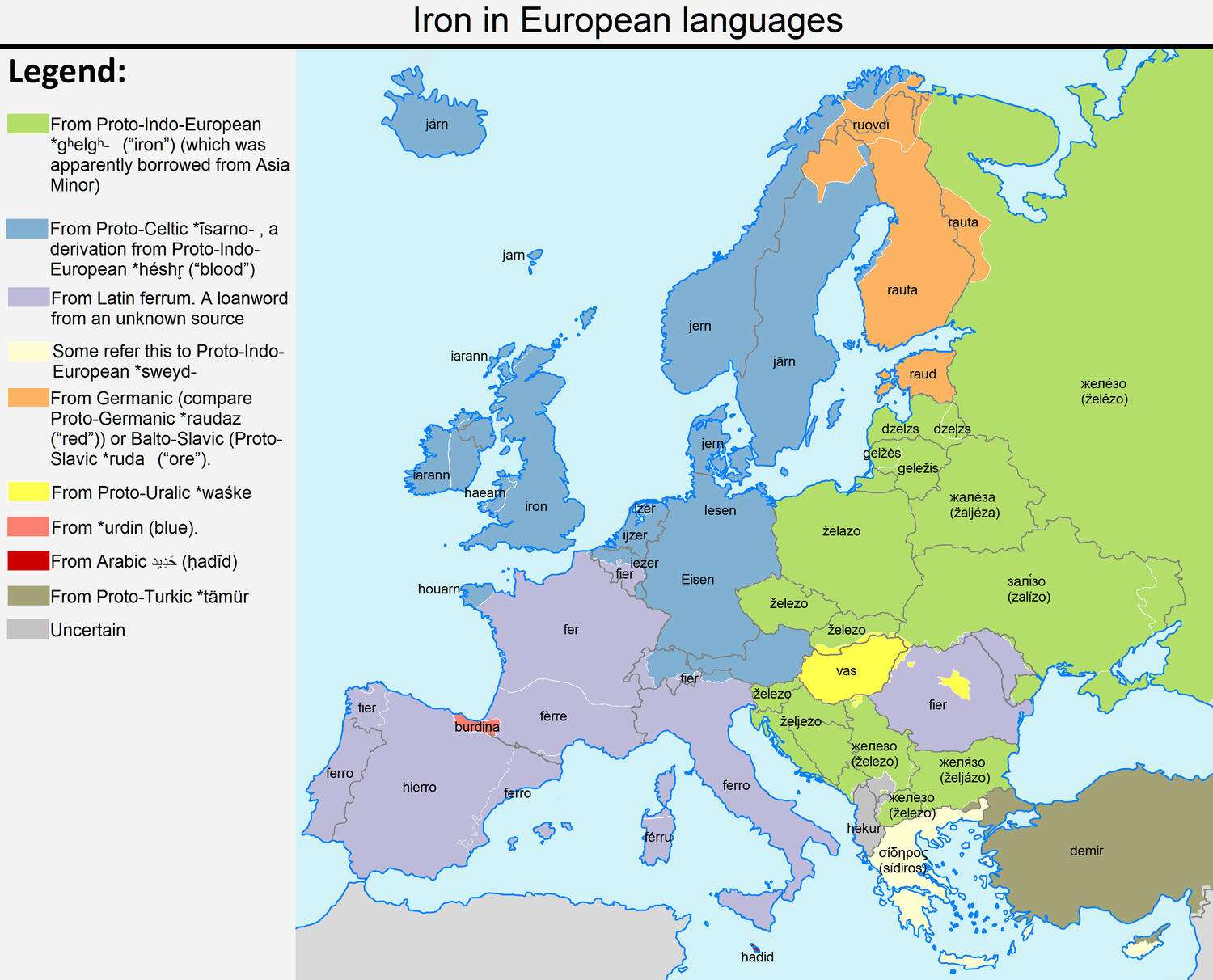 The word Iron in European languages