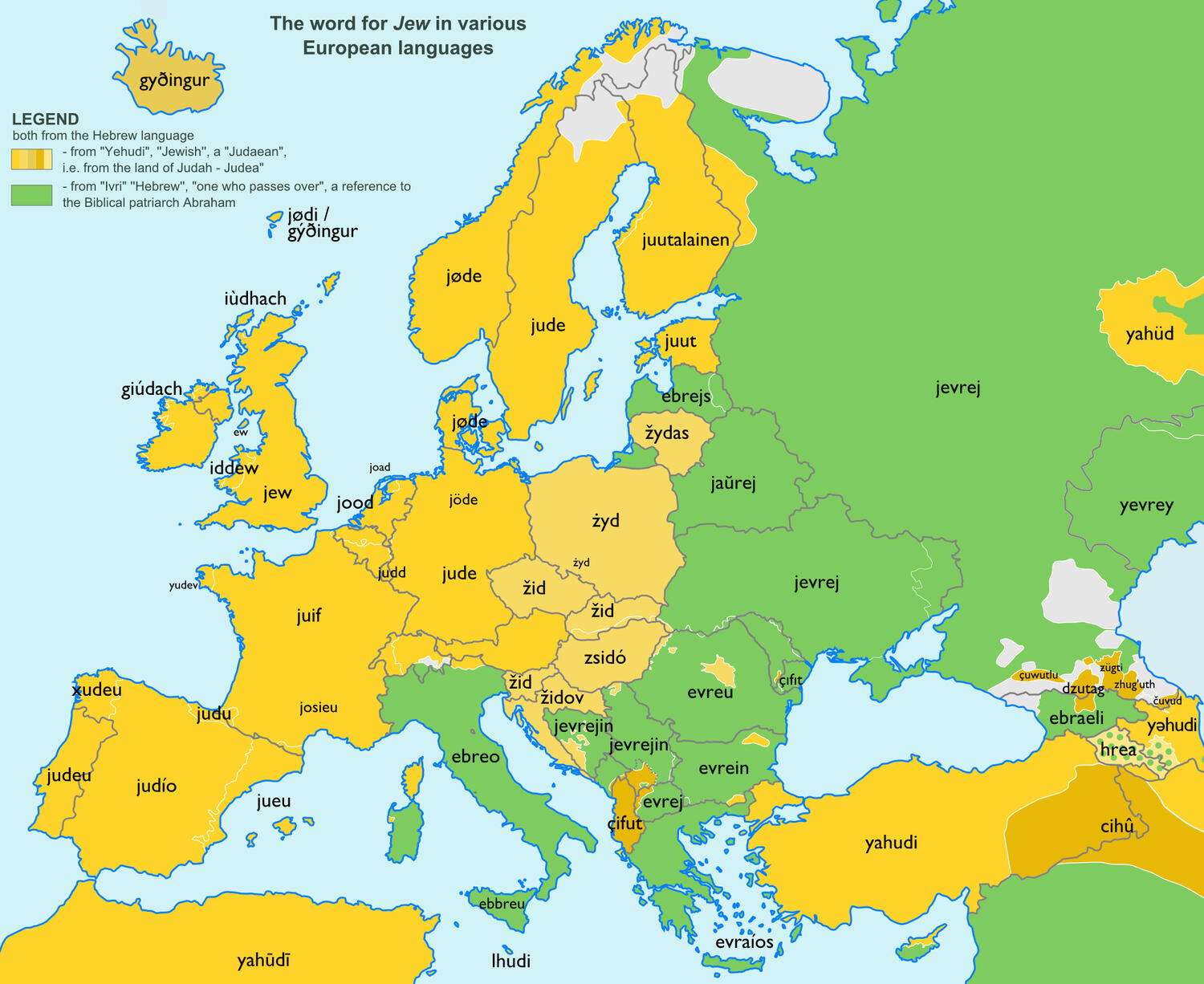 The word "jew" in various European languages