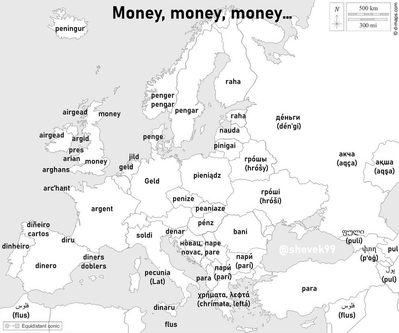 The word "money" in European languages
