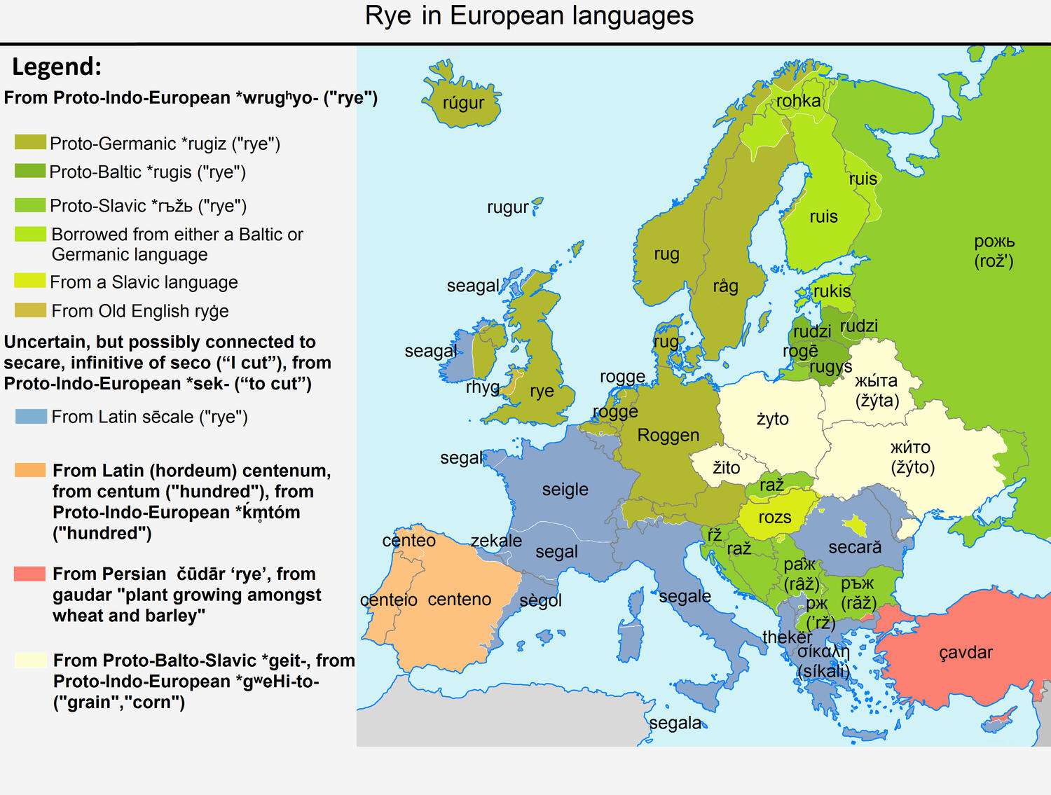 The word Rye in European languages