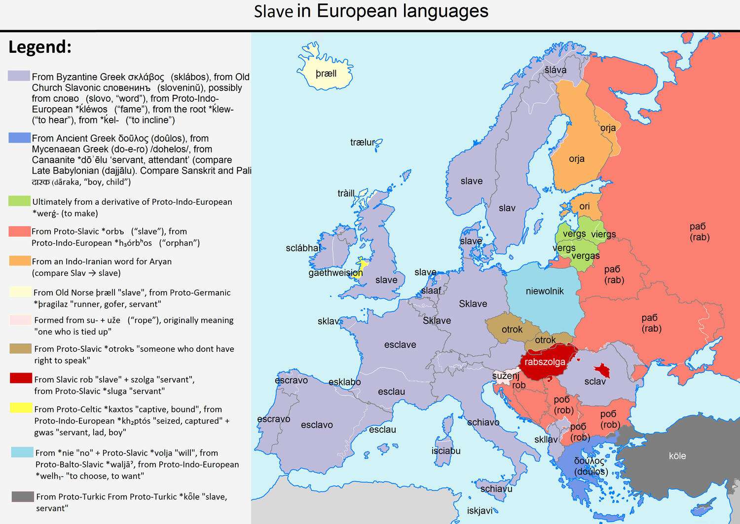 The word "slave" in European languages