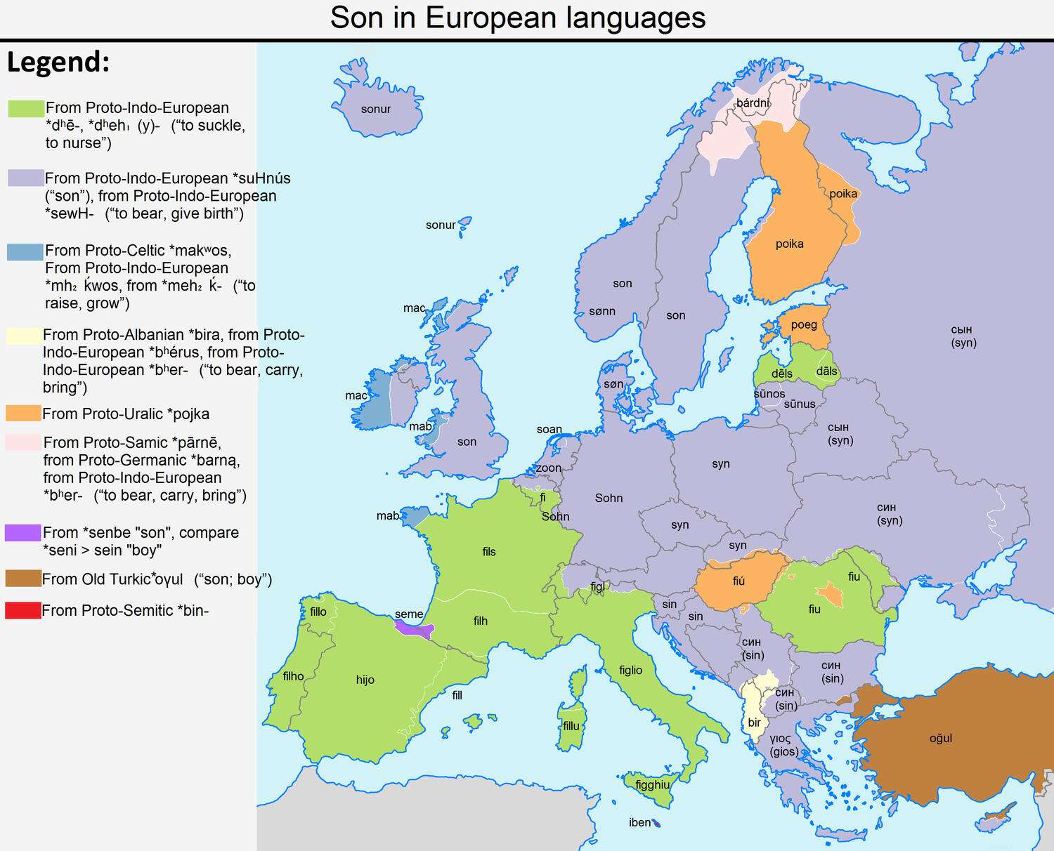 The word "son" in European languages