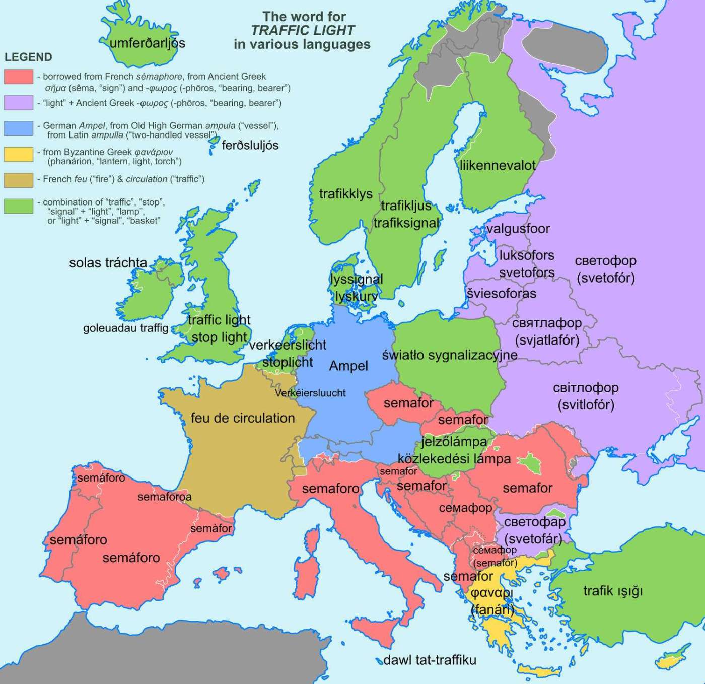 The word "Traffic Light" in European languages