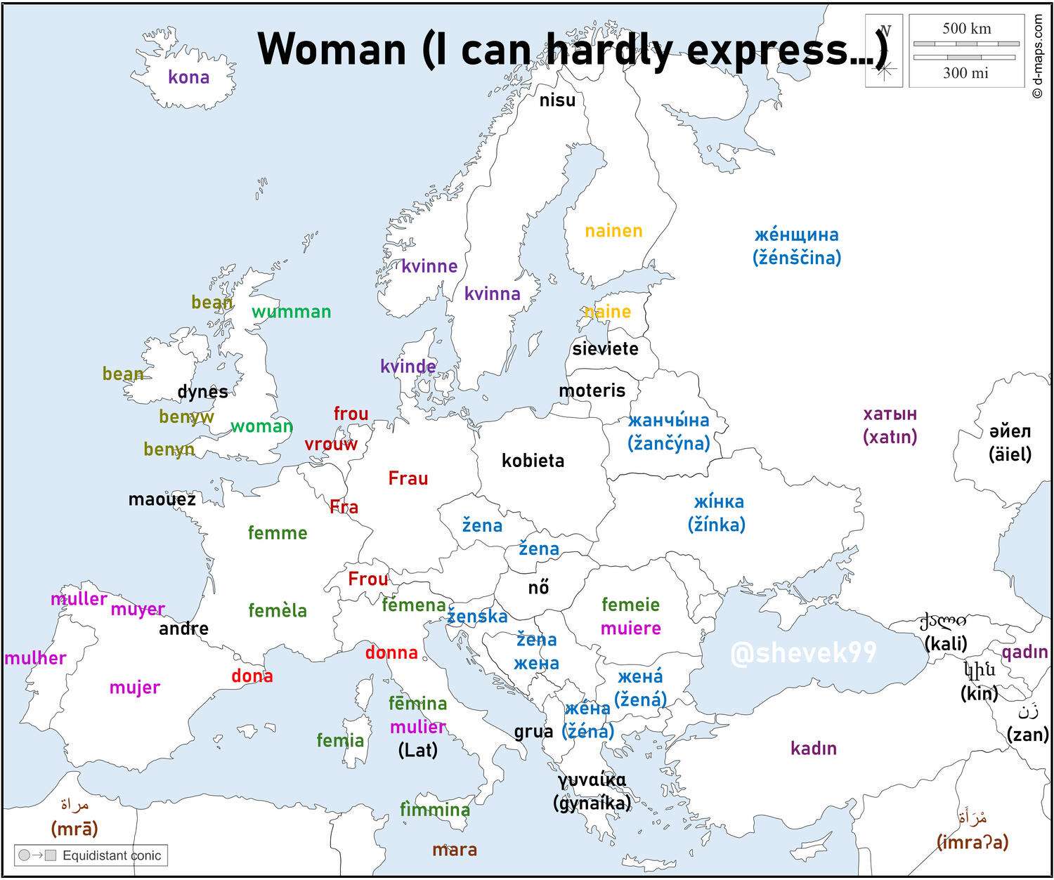 The word "woman" in different languages