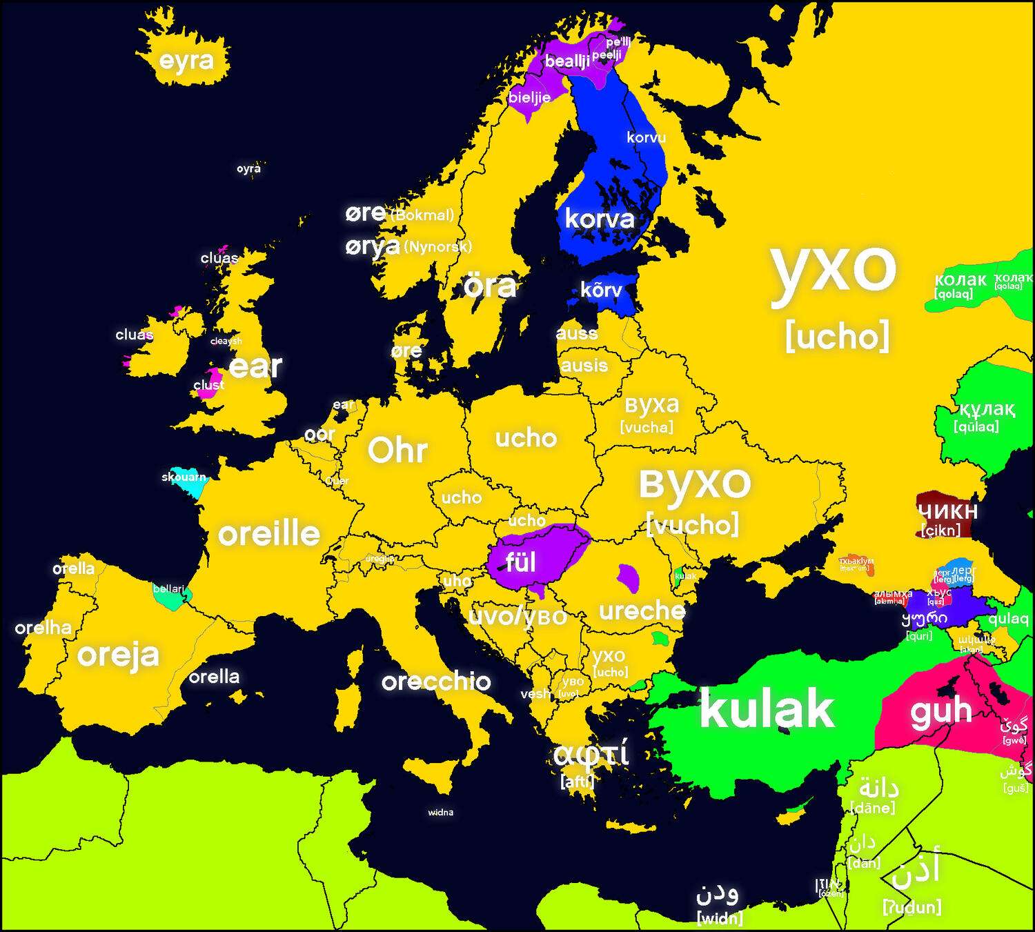 Word for ear in Europe