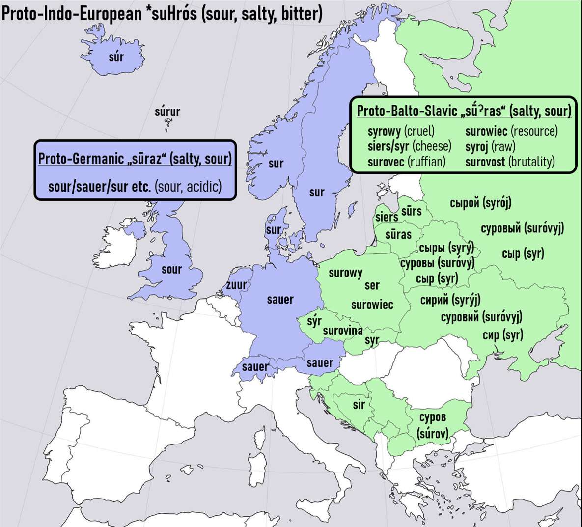 Words related to "sour" in European languages