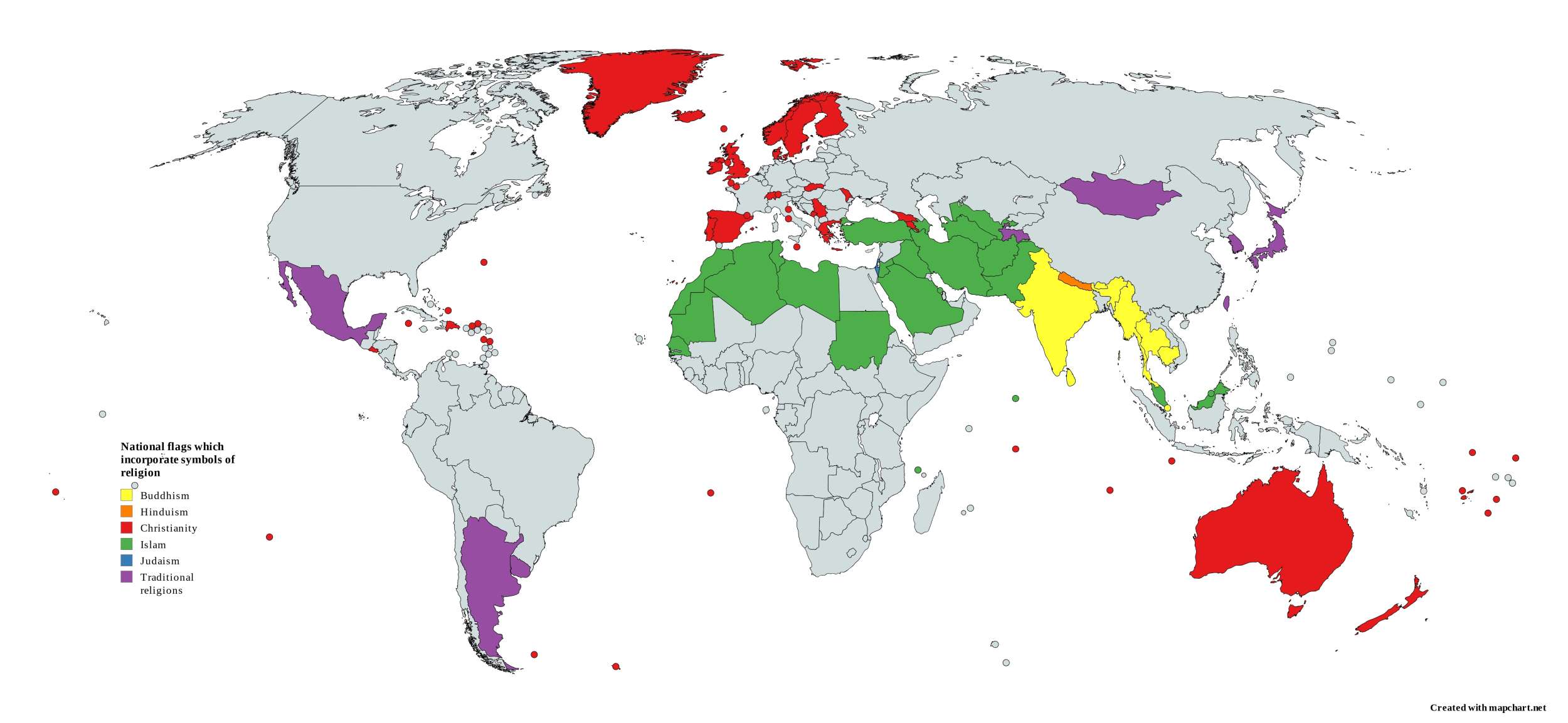 National flags which incorporate symbols of religion