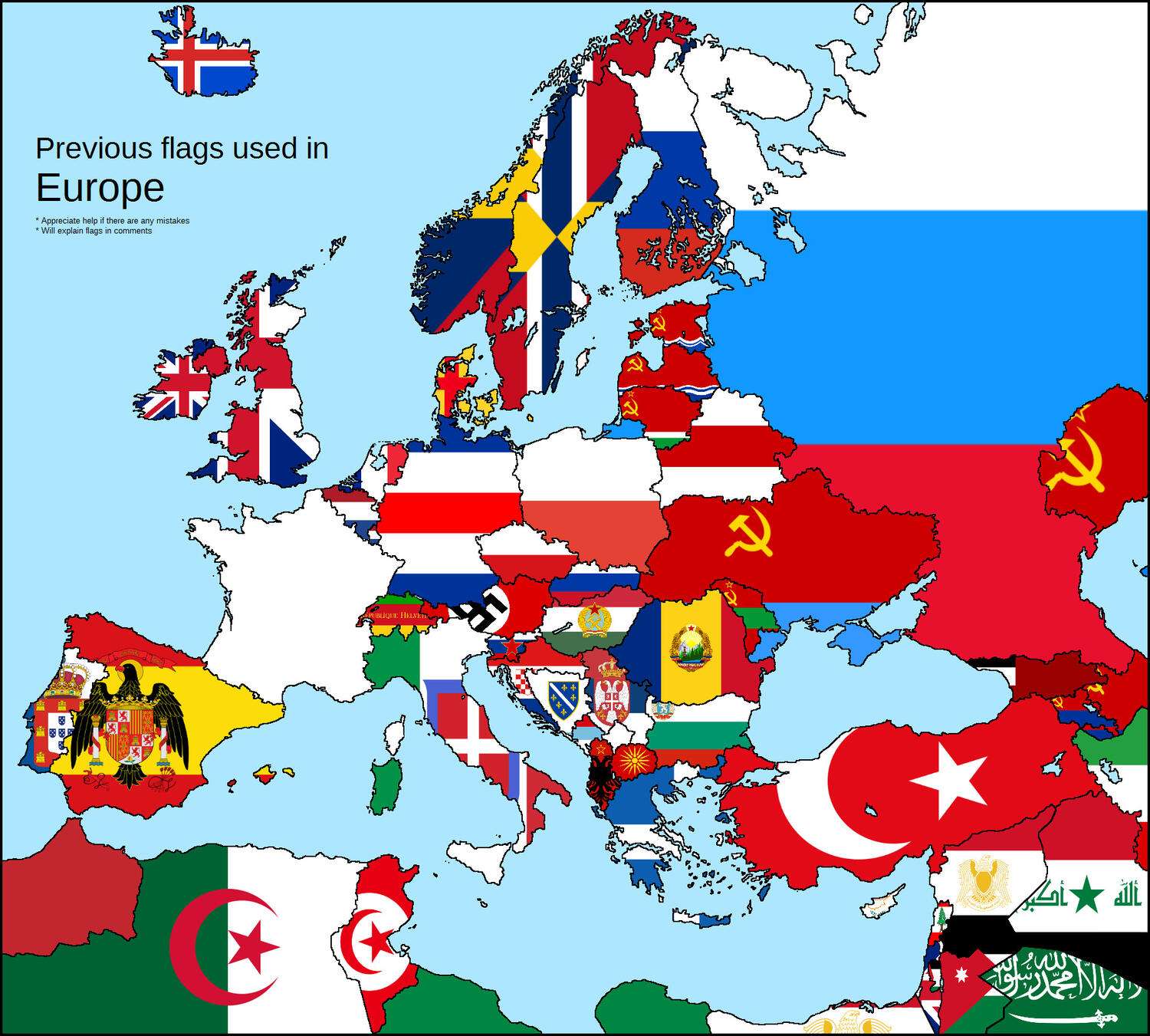 Previous used flags in Europe