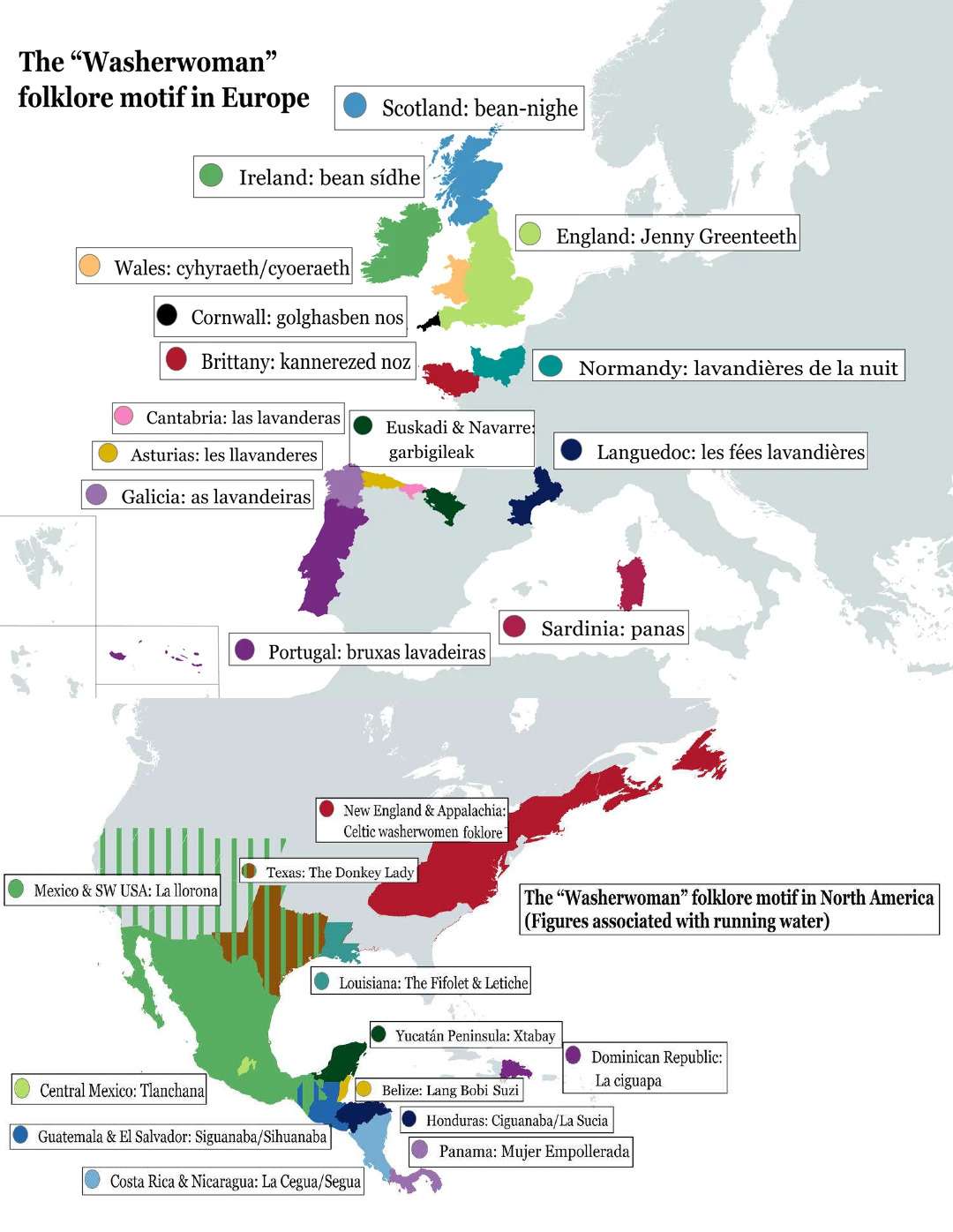 The "washerwoman" folklore motif in Europe and North America