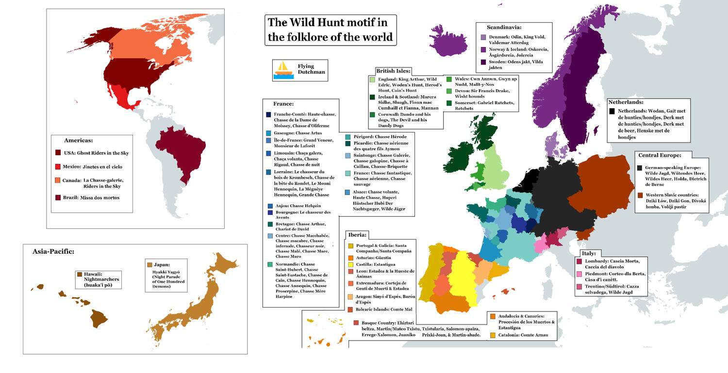Wild Hunt folklore motif around the world