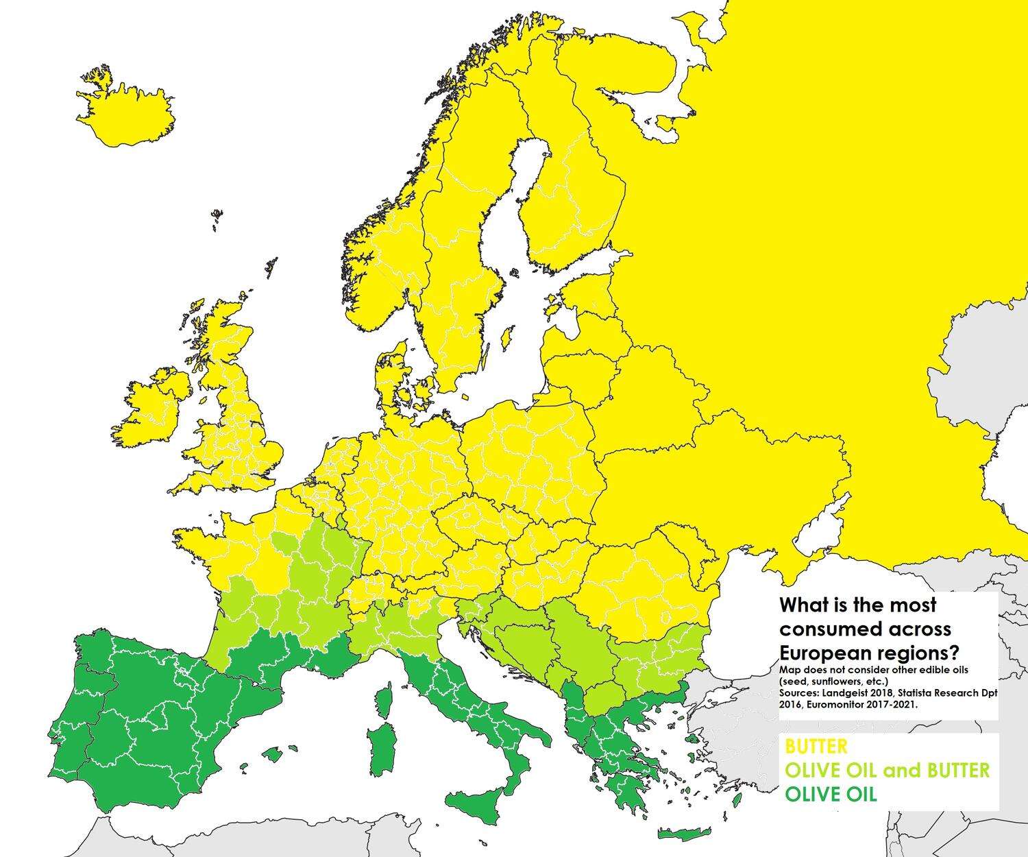 Butter vs. olive oil map of Europe