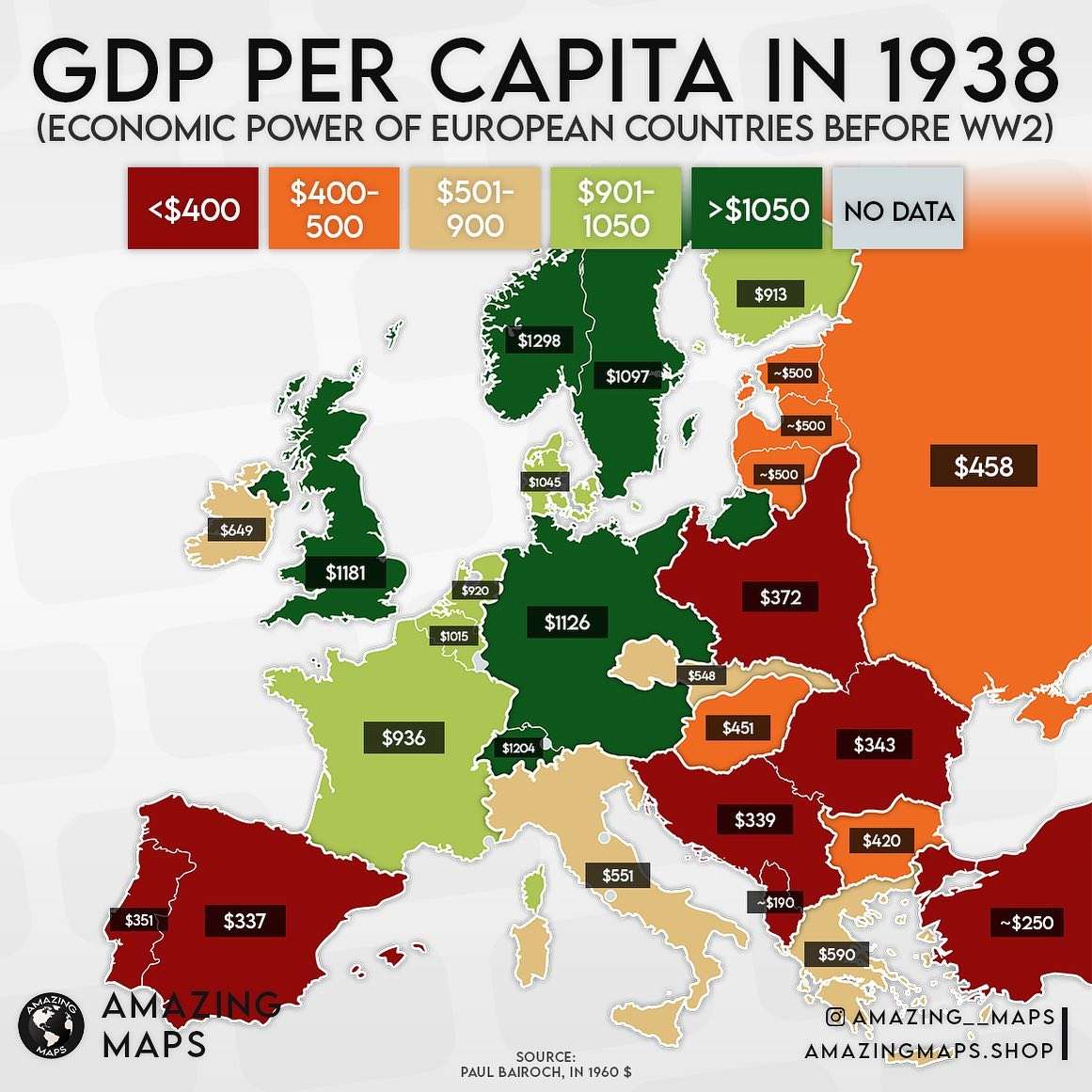GDP Per Capita in 1938 Europe 