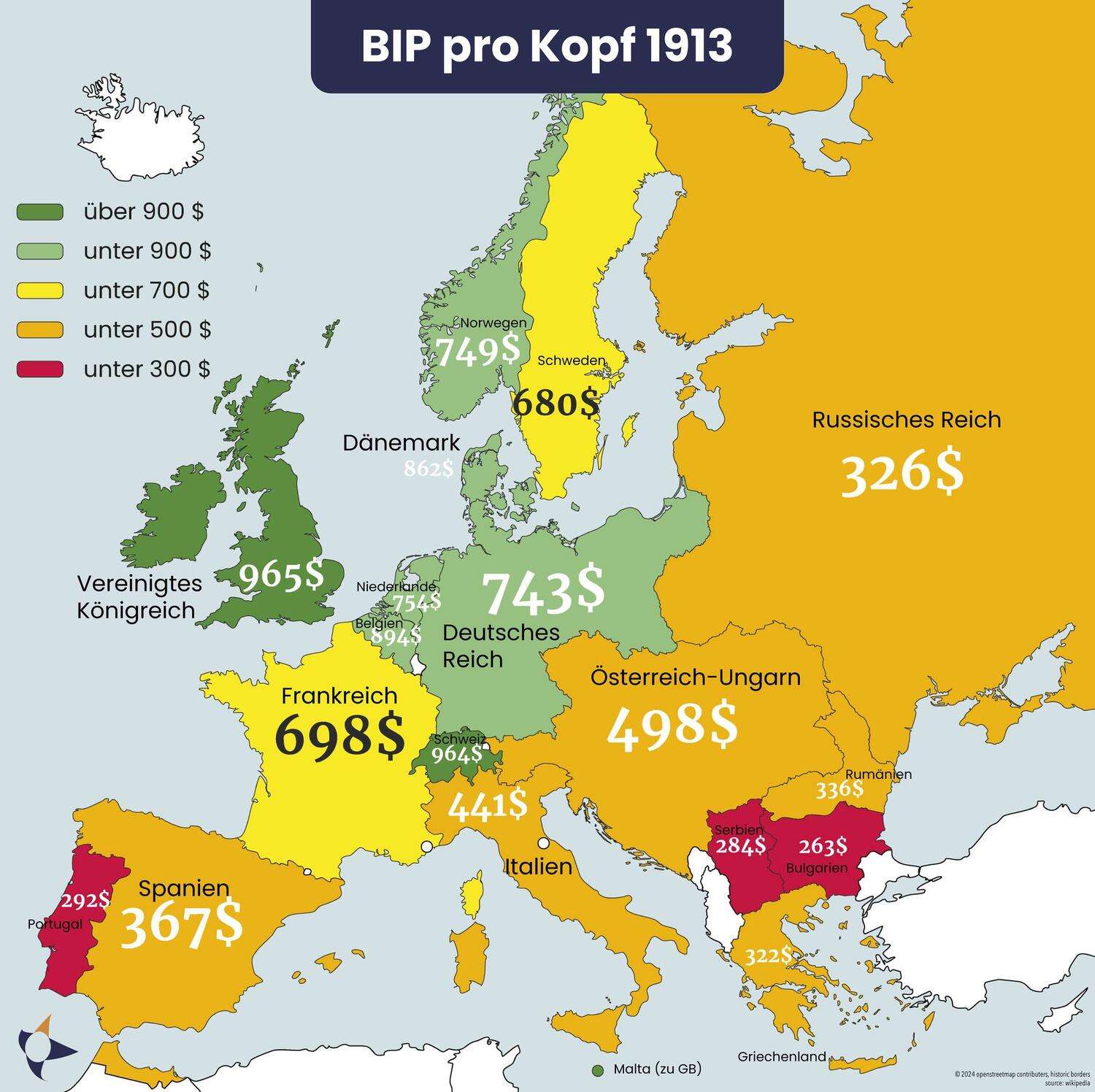 GDP per capita in Europe, 1913