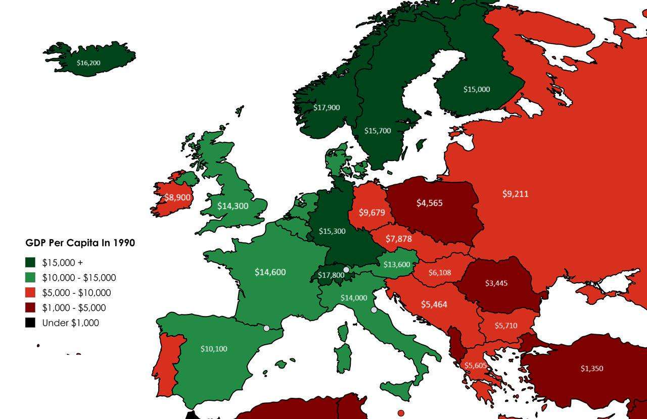 GDP per capita In Europe, 1990