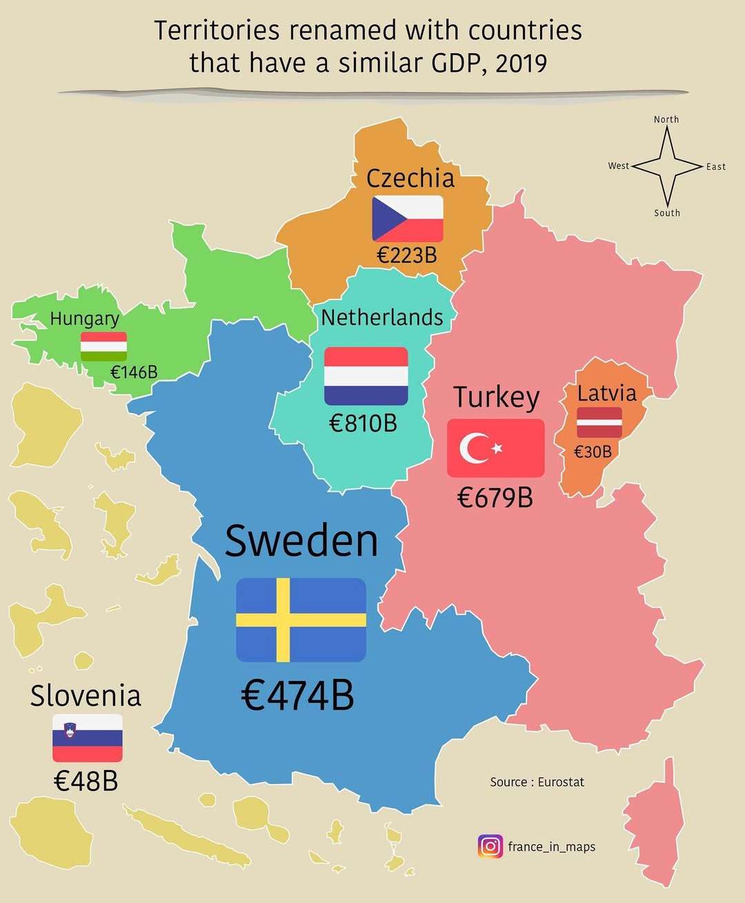 French territoires renamed with countries that have a similar gdp, 2019