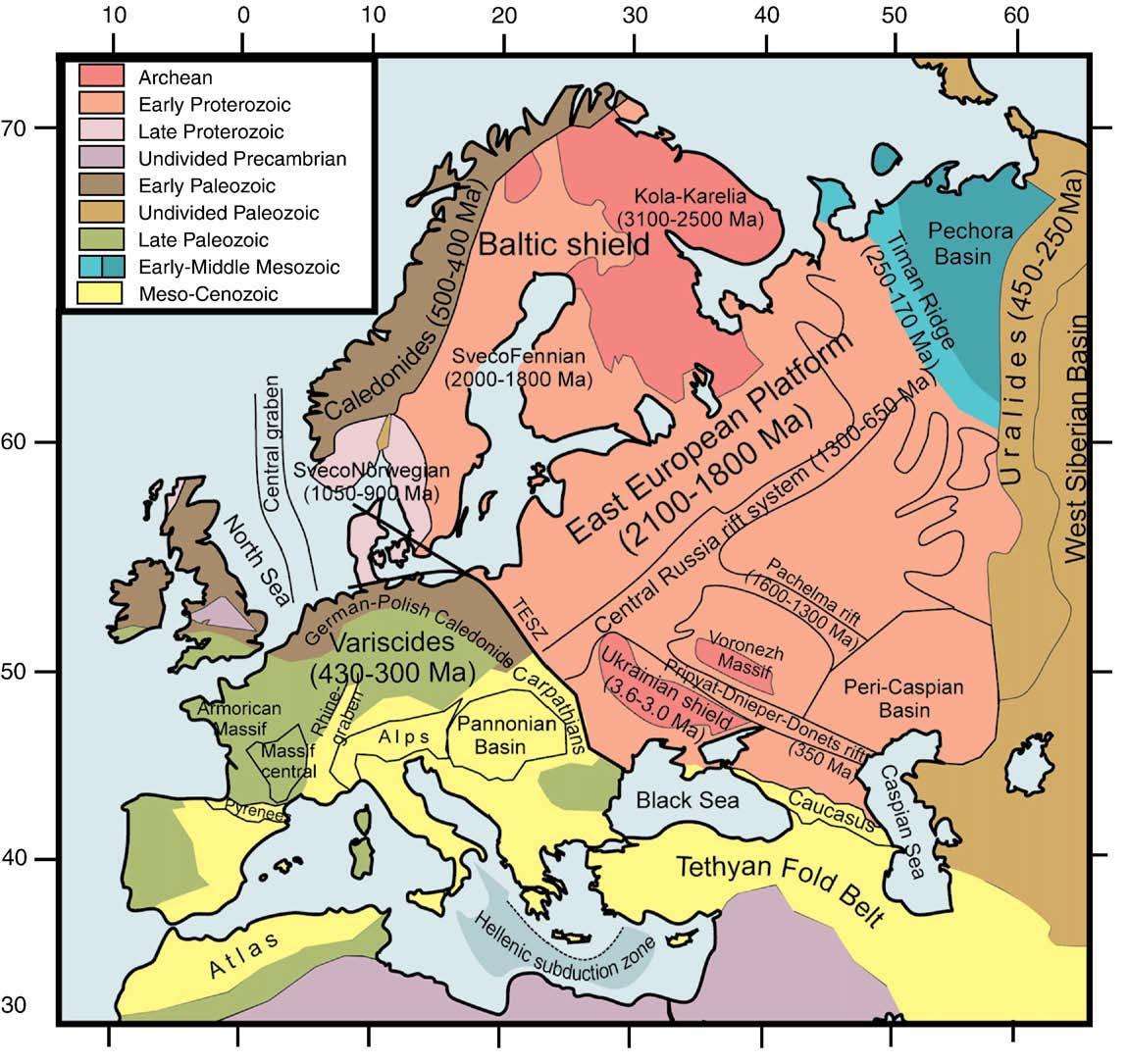 Simplified geological map of Europe