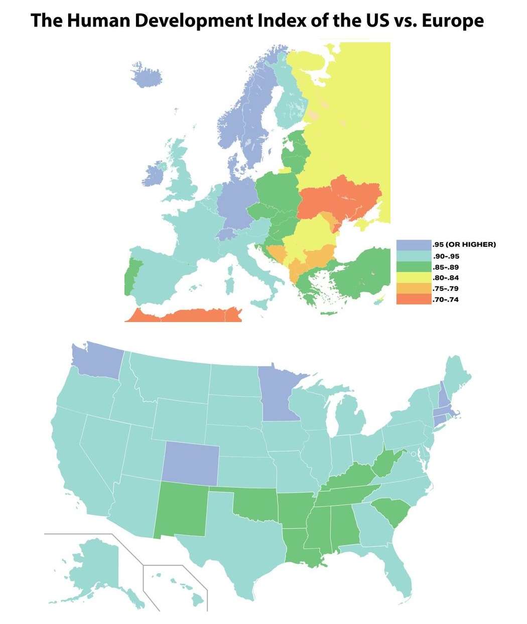 HDI in Europe and the US, 2022