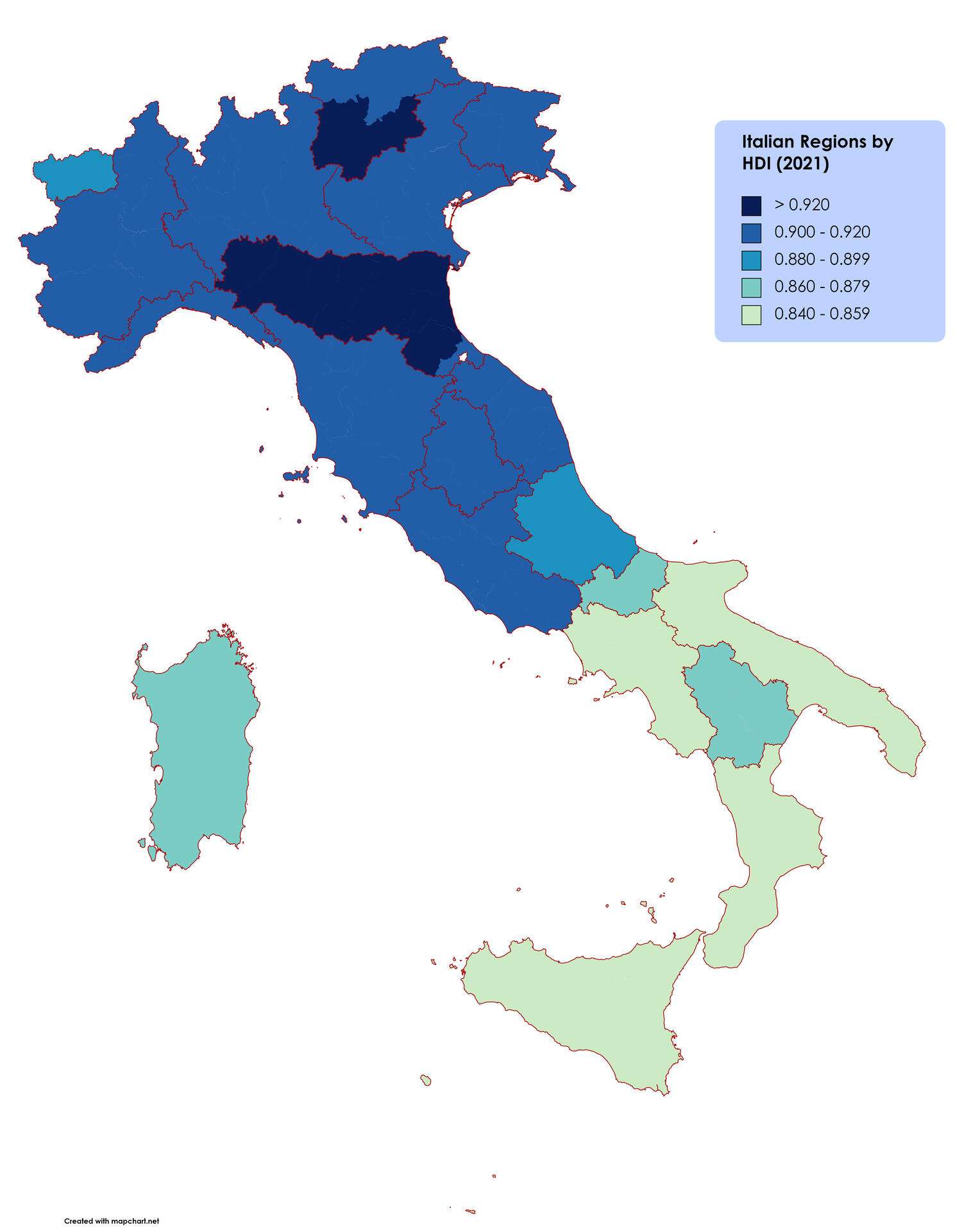 Italian Regions by HDI, 2021