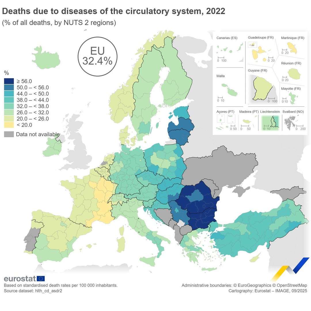 Deaths caused by diseases of the circulatory system in Europe