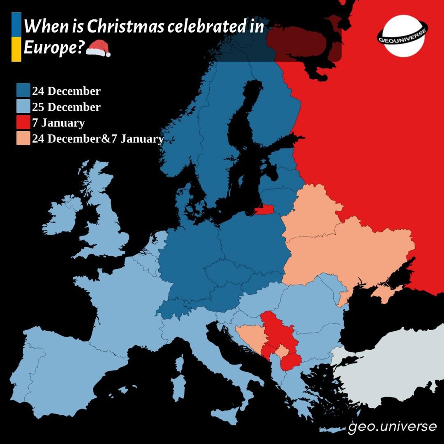 When is Christmas celebrated in Europe