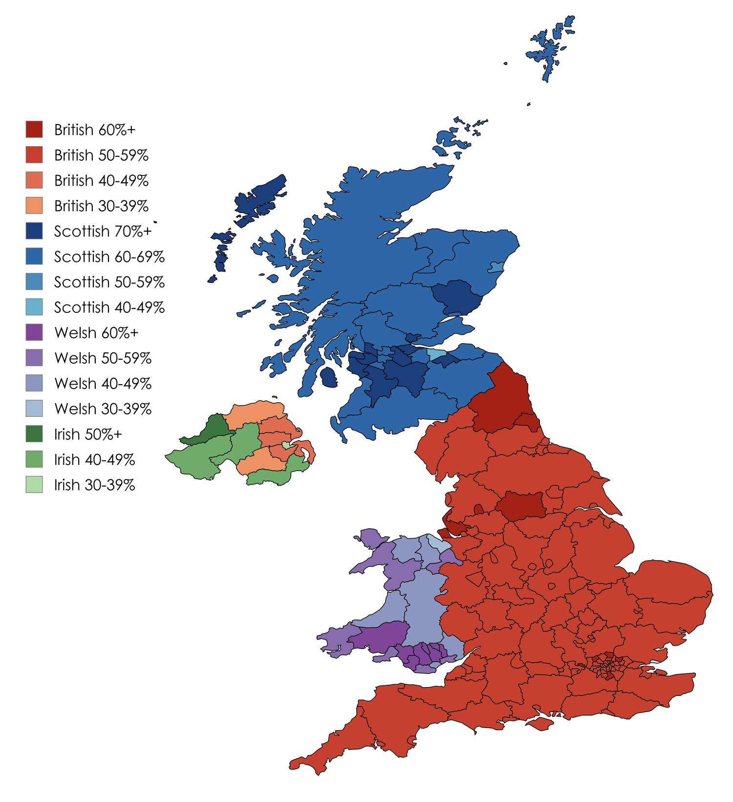 Largest national identity in UK local authorities