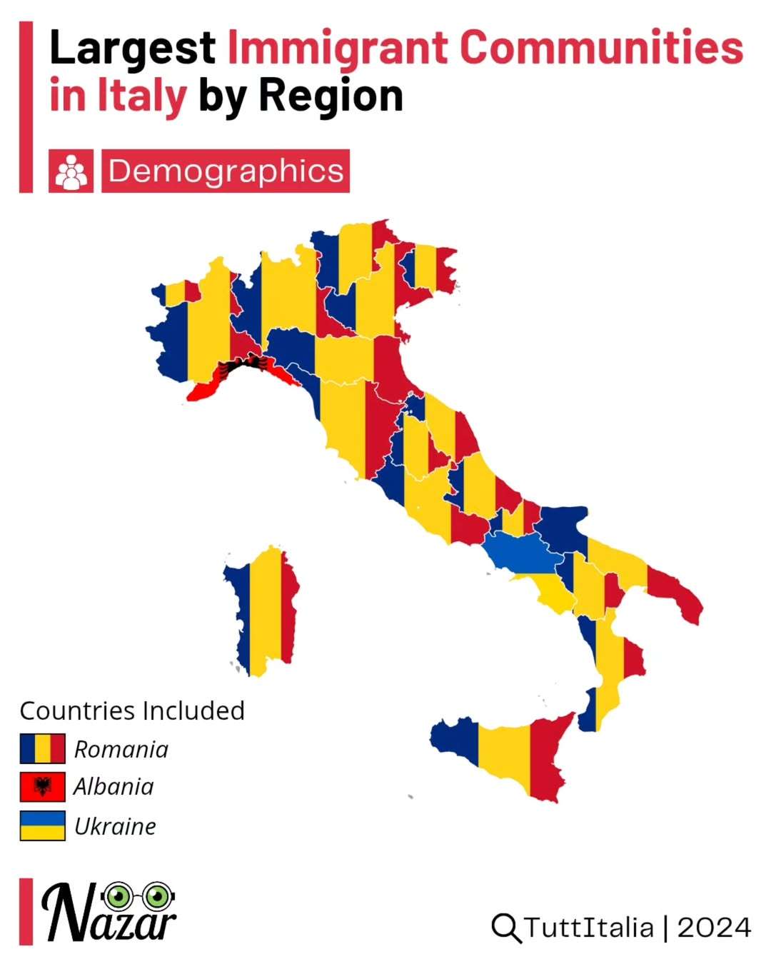 Largest immigrant communities in Italy by region