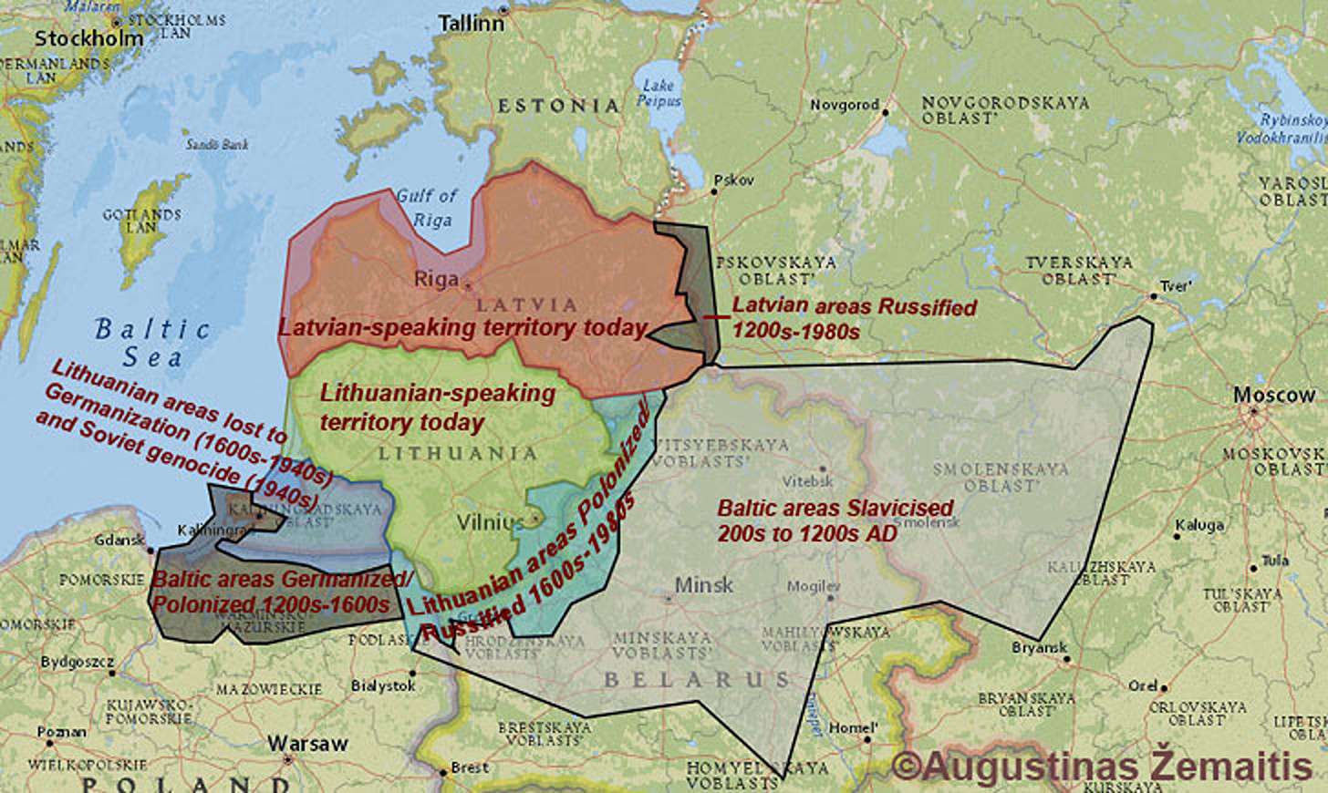 Decline of the Lithuanian and Latvian languages over the centuries